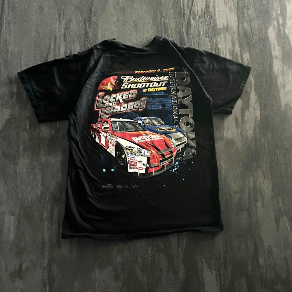 Vintage Daytona Racing Shirt Mens M Black 2000s Budweiser Chase Authentics